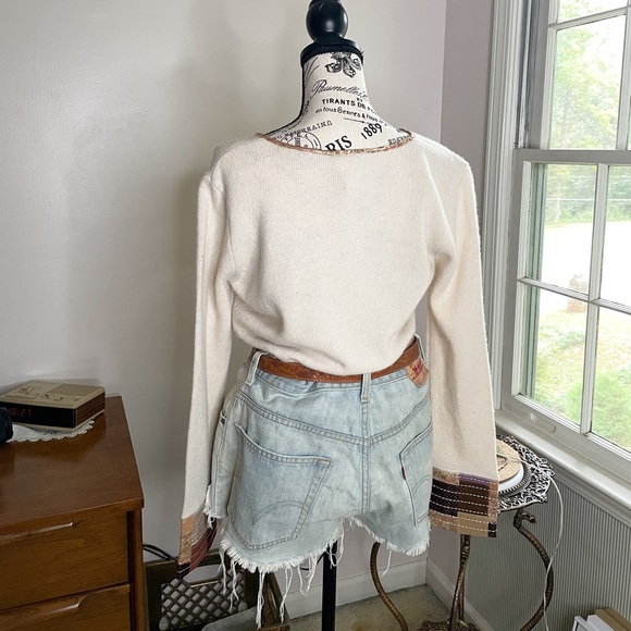 J.Jill Lambswool Patchwork Bell Sleeve Sweater Cream Size Small - Picture 8 of 8